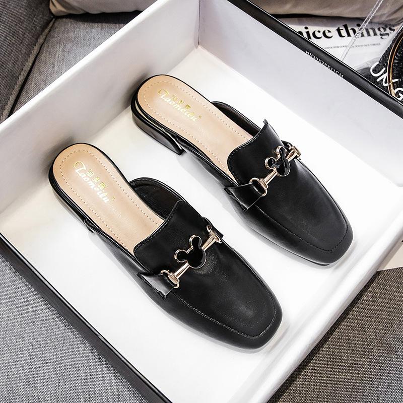 

New Internet celebrity half tray single shoes women s bag head half slippers summer wear fashion thick heel large size sandals women s shoes Muller sh 43 чорний