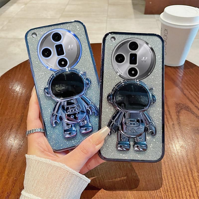 For Oppo Find X7 Pro Anti-Scratch Phone Cover Astronaut Kickstand PC+TPU Case Electroplating Design