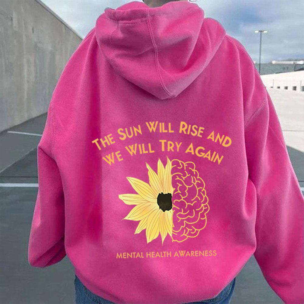 2025 Spring & Autumn Floral Print Drop Shoulder Hoodie