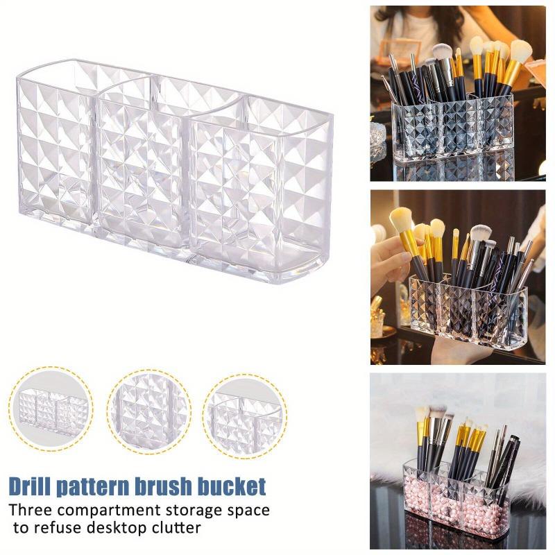 Clear Acrylic Makeup Brush Holder 3 Compartment Cosmetic Organizer
