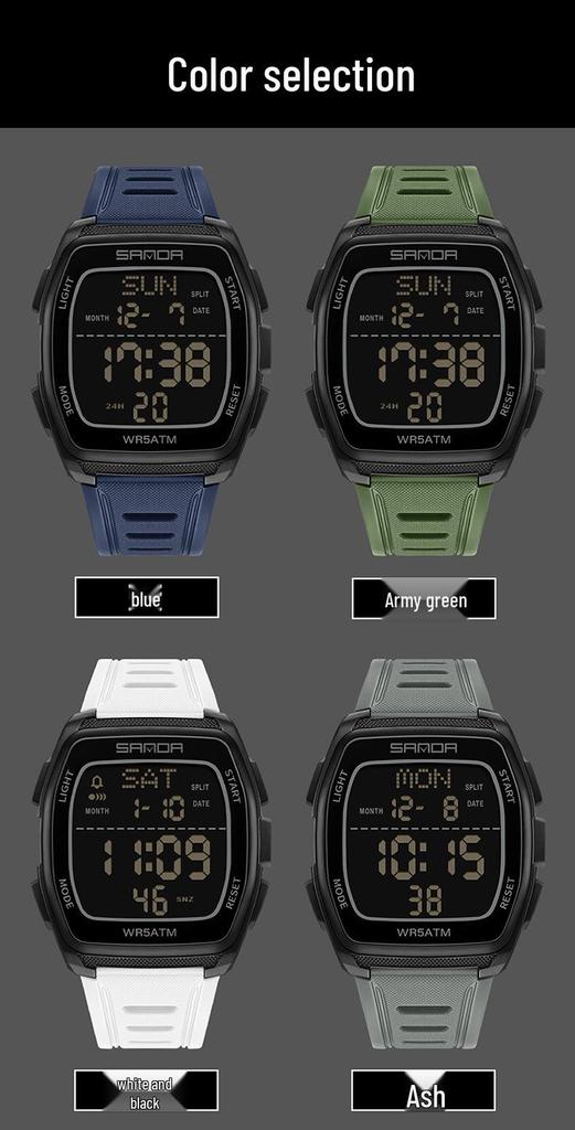 Sanda Men's Barrel Dual-Time Waterproof Sports Watch with Large Dial