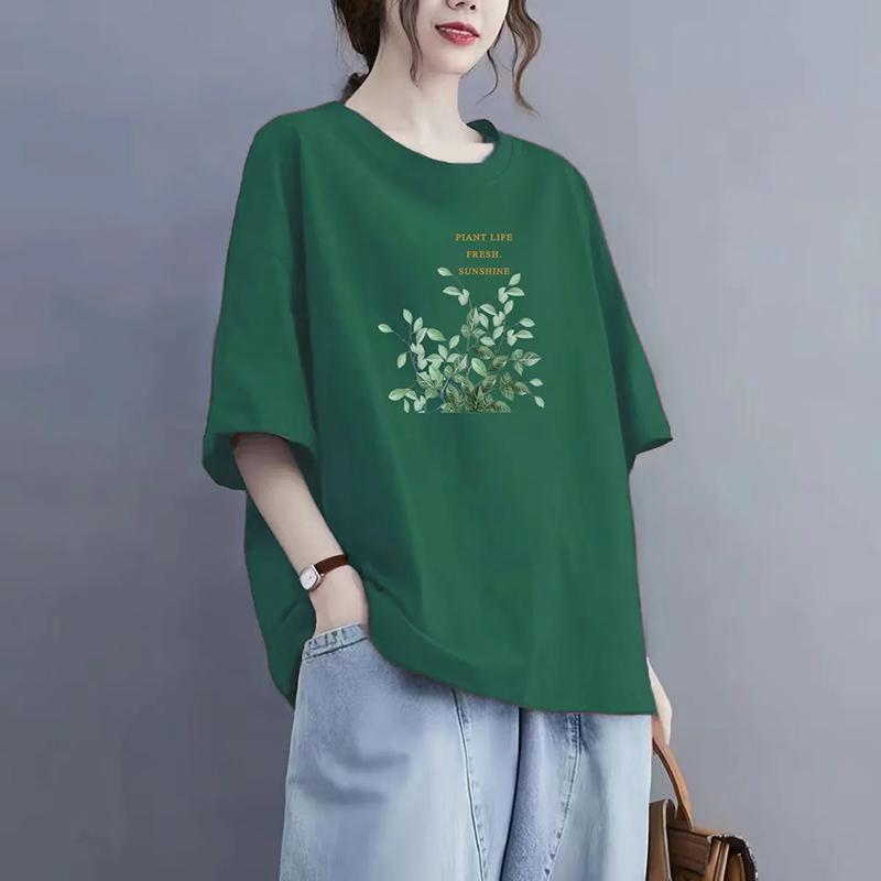 Women T-shirt for Summer Large Size Cotton Shirt Soft Loose Printed Casual Comfortable Pullover T-shirt Top