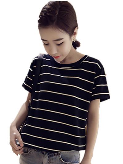 Summer New Korean Version Loose Large Size Striped Short-sleeved T-shirt Women's Top Bottoming Shirt Women's Clothing