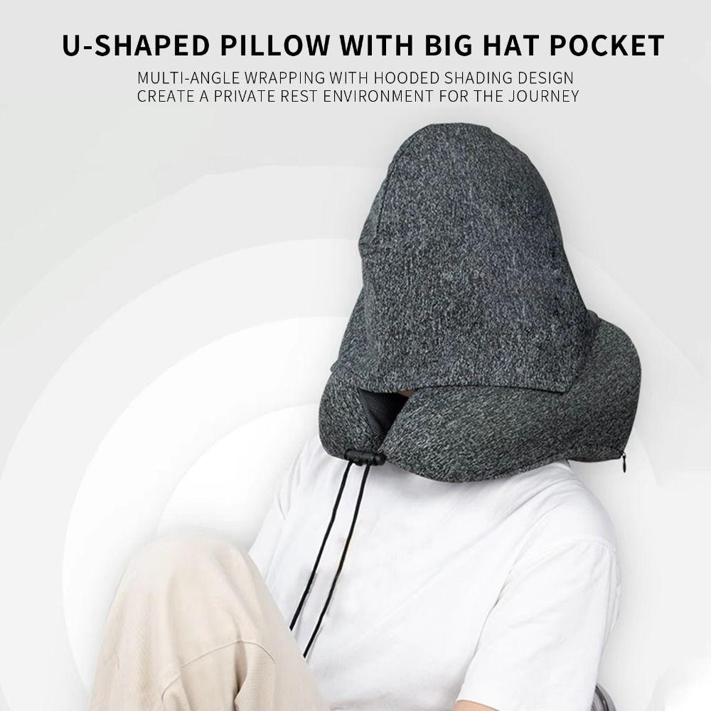 Adjustable Drawstring Hooded Travel Pillow Removable Travel Neck Cushion  Car Trips