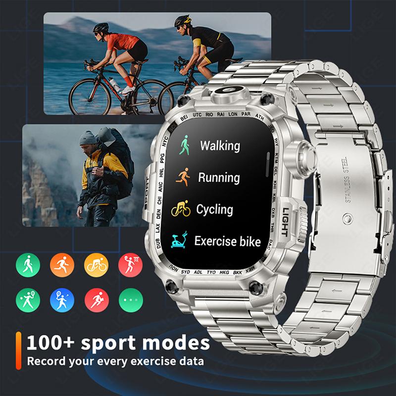 Nuovo Multifunzionale Schermo Grande Quadrato Smartwatch da Esterno Torcia Monitoraggio della Salute Bracciale Sportivo da Uomo
