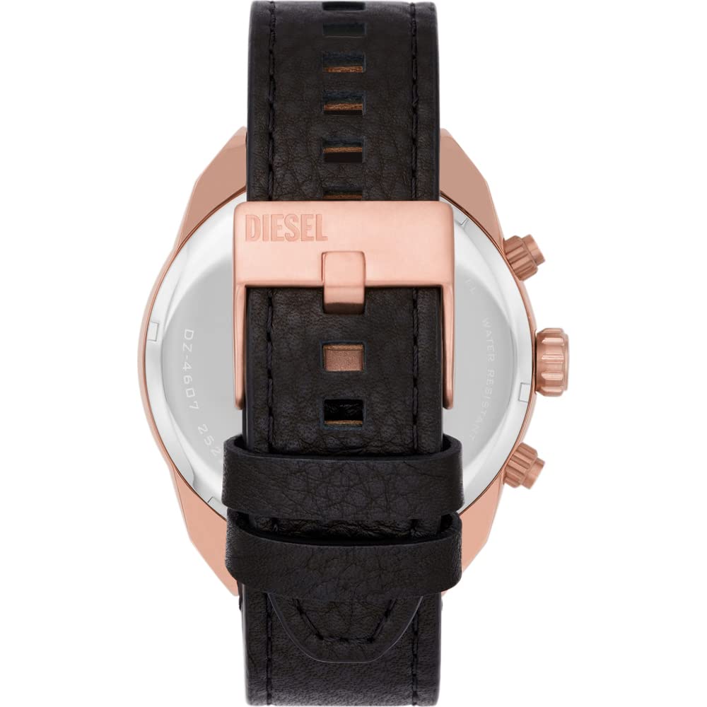 Diesel Chronograph Watch with Stainless Steel Watch with Leather 49mm Case Strap Spikes, Men's Strap, Size, Black,