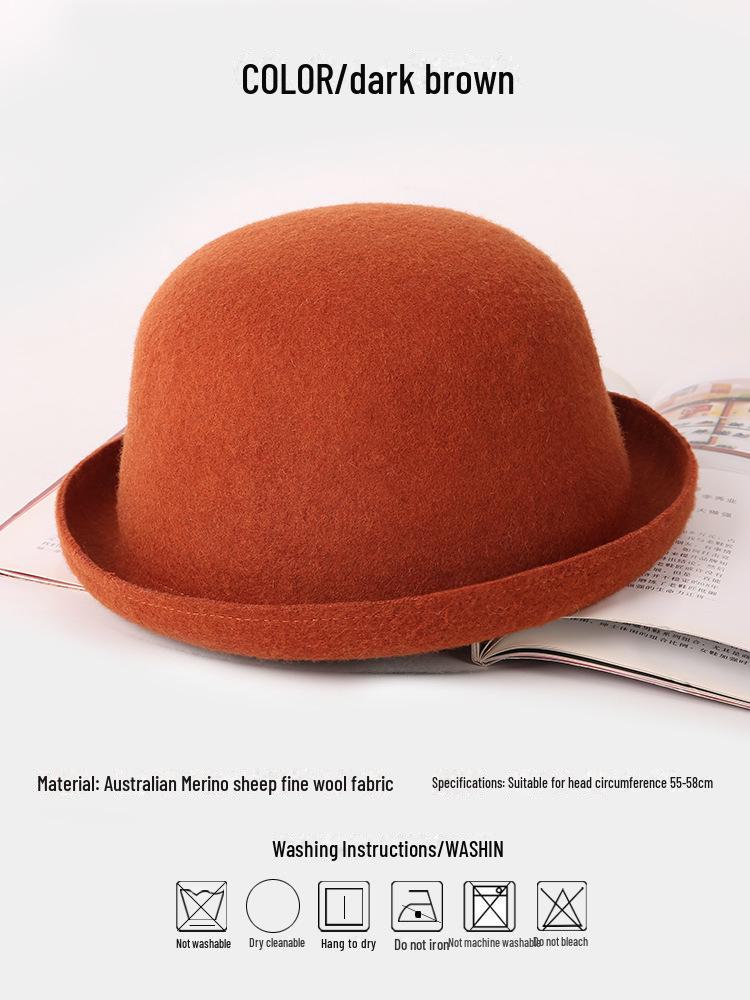 Women's Wool Fisherman Hat - Japanese Style, Small Brim, Rolled Edge, Autumn/Winter Casual Basin Hat