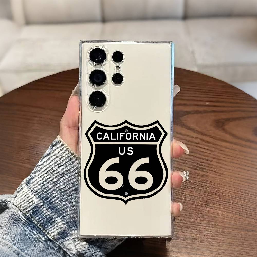 Klassische Route US-66 Druck Handyhülle Für Samsung S25,S24,S21,S22,S23,S20,Ultra,Plus,lite,fe,5G Transparente Hülle