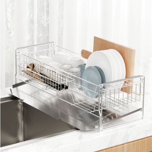Aiji Adjustable Dish Drainer, Large Capacity, Over-the-Sink Dish Drainer with Automatic Drainage, Horizontal Storage, Flowing Flow, Kitchen Storage, K