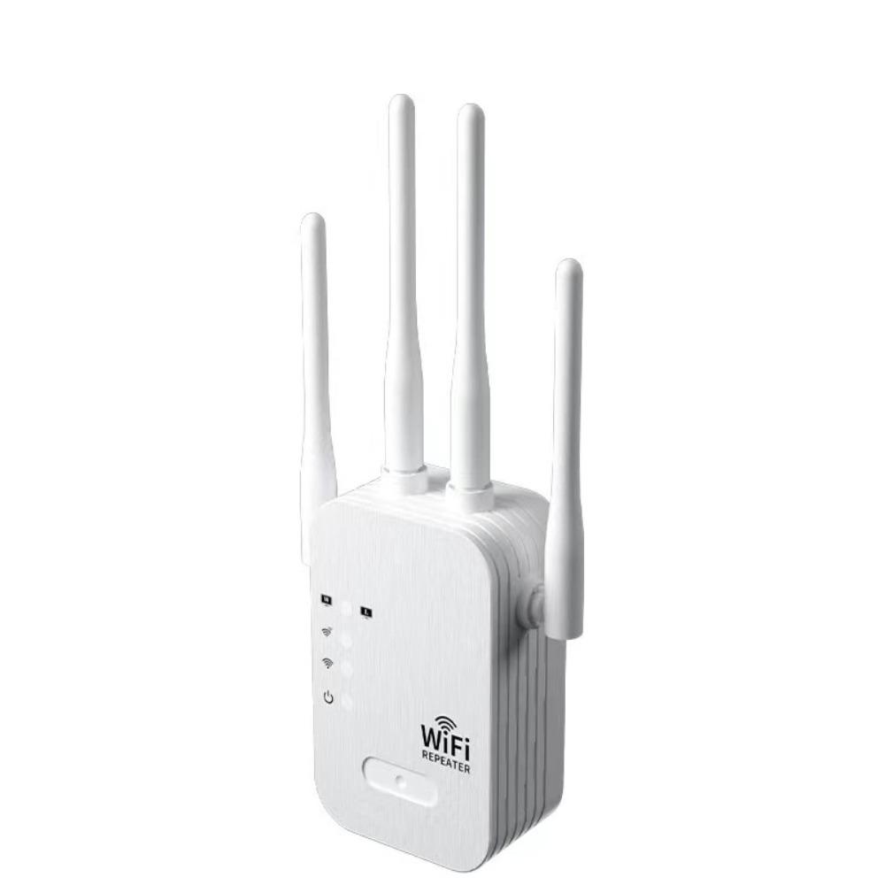 

Anti-interference 4 Antennas WiFi Repeater Stable Dual Band WiFi Extender High Speed Heat Dissipation WiFi Booster Entertainment US білий