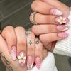 European & American Style 3D Floral Pink Almond Short Nails - Summer Must-Have