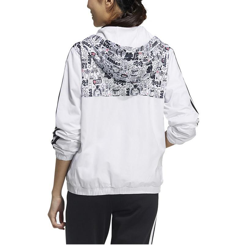 Adidas Neo Lunar New Year Collection Printed Pattern Hooded Regular Sleeve Vintage Sports Loose Stand Collar Jacket Women Jacket White GR0461