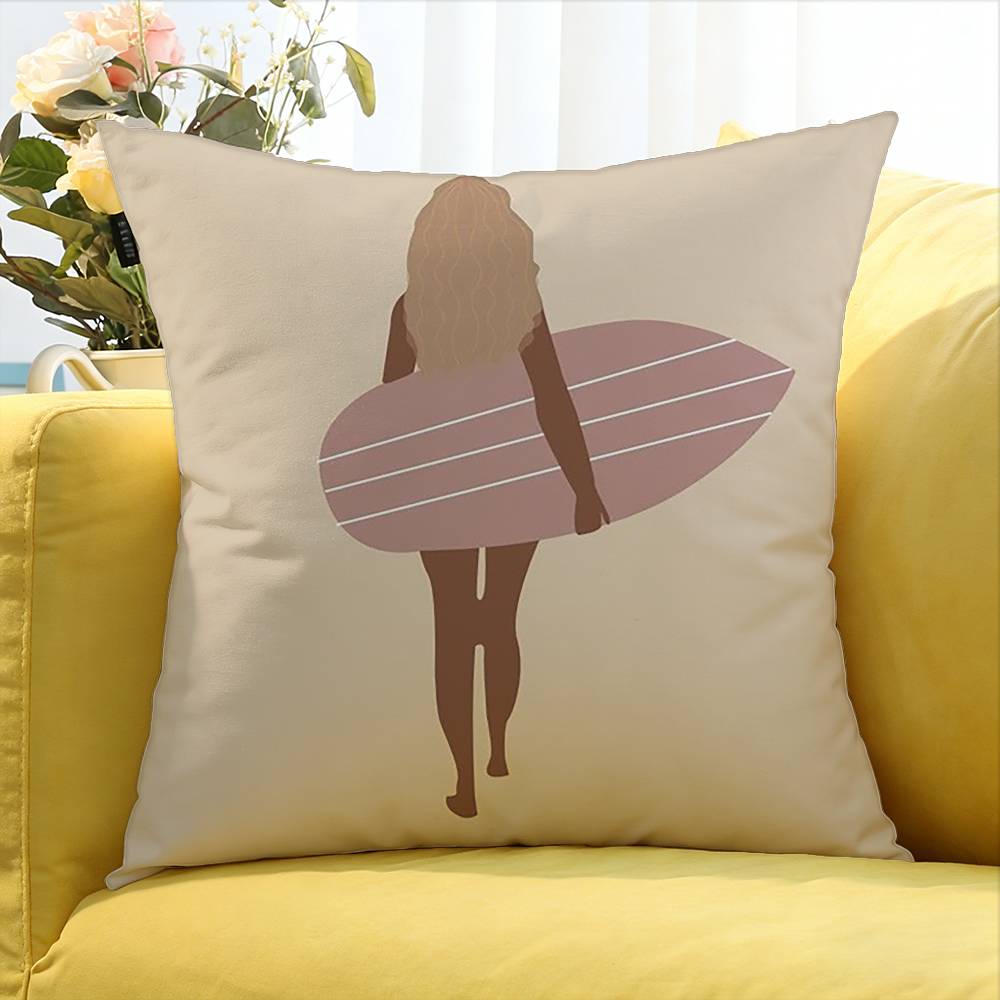 Surfboard Surfing Art Surf Girl Various Sizes Square Pillow Case For Car Home Bedchamber Decor