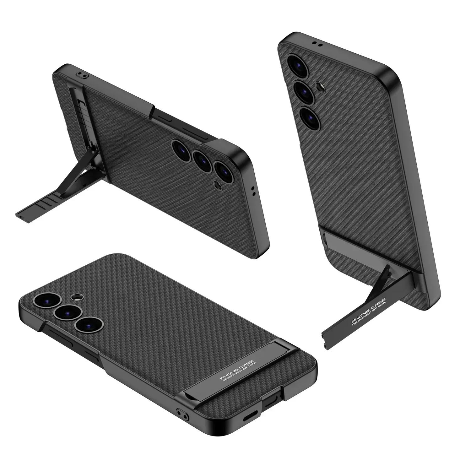 

Plastic Hard Shell WIth Kickstand Leather Phone Case for Samsung Galaxy S25 S24 Plus S23 Ultra Bracket Shockproof Cover For Samsung Galaxy S23 Ultra