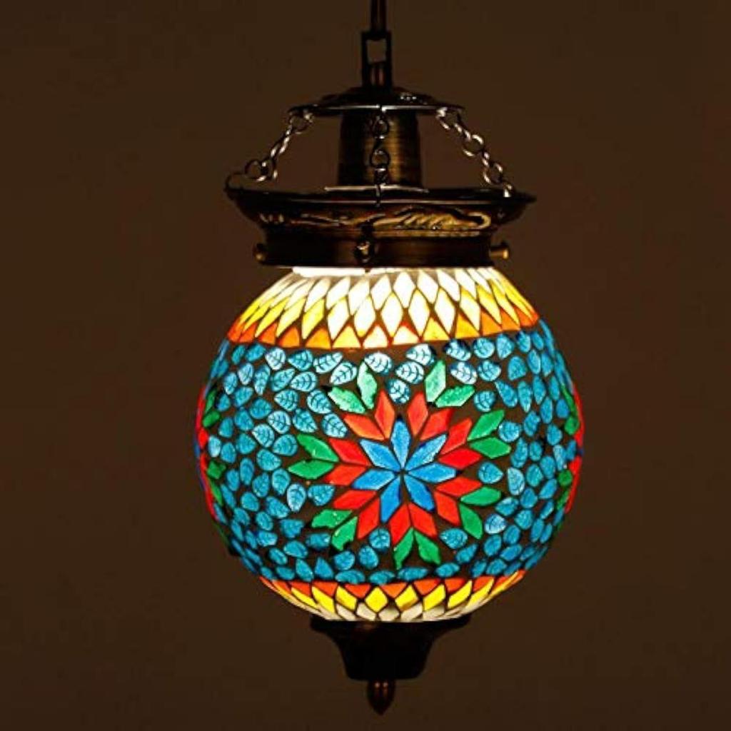 Spherical Shaped Glass Hanging Lamp for Living & Home Decoration Turkish Lamp (Multicolour, Bulb Not Included)