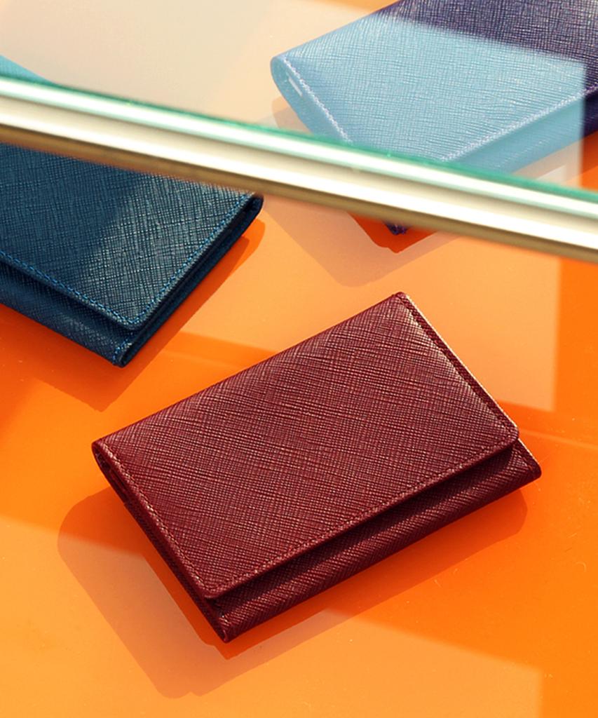 Matt Saffiano Cowhide Combination Slim Business Card Holder Burgundy
