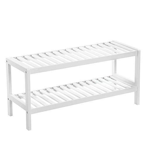 Natural Bamboo 2-Tier Shoe Rack, Shoe Shelf Plants Books, for Living Room Bedroom Bathroom, 70 X 26 X 33 Cm, White