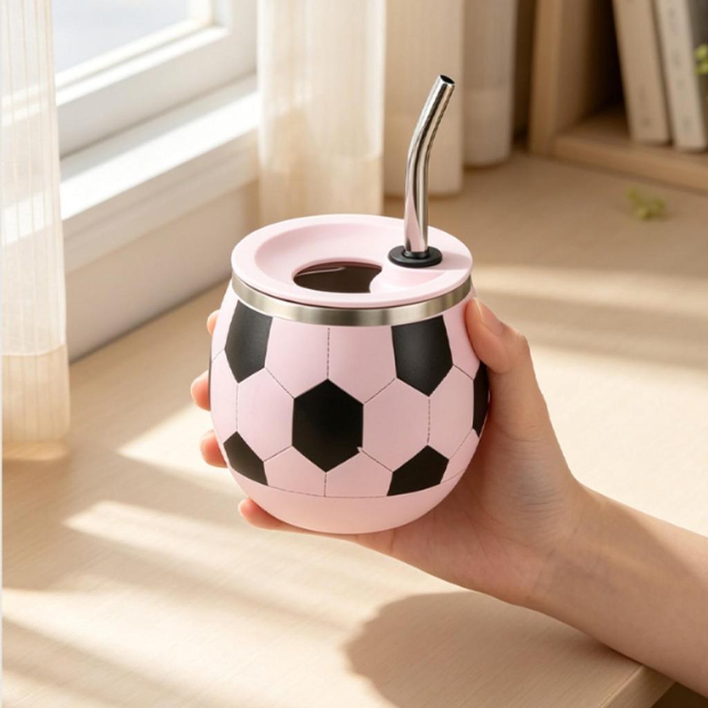 Soccer Tumbler with Straw Compact Ball Cup Lid Portable for Children