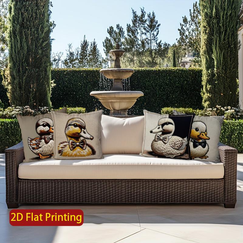 2D Cute Bow-Tied Duck Pattern Pillow Covers Pattern Cushion Cover Suitable For Sofa Bedroom Car Pillow Cover