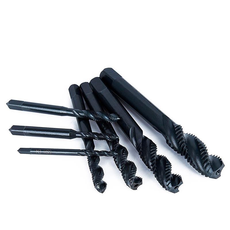 7-teiliges HSS Nitridier-Maschinengewindebohrer-Set M3-M12 Spiralbohrer und Spitzbohrer, verwendet für Innengewindeschneiden und Gewindereparaturwerkzeuge