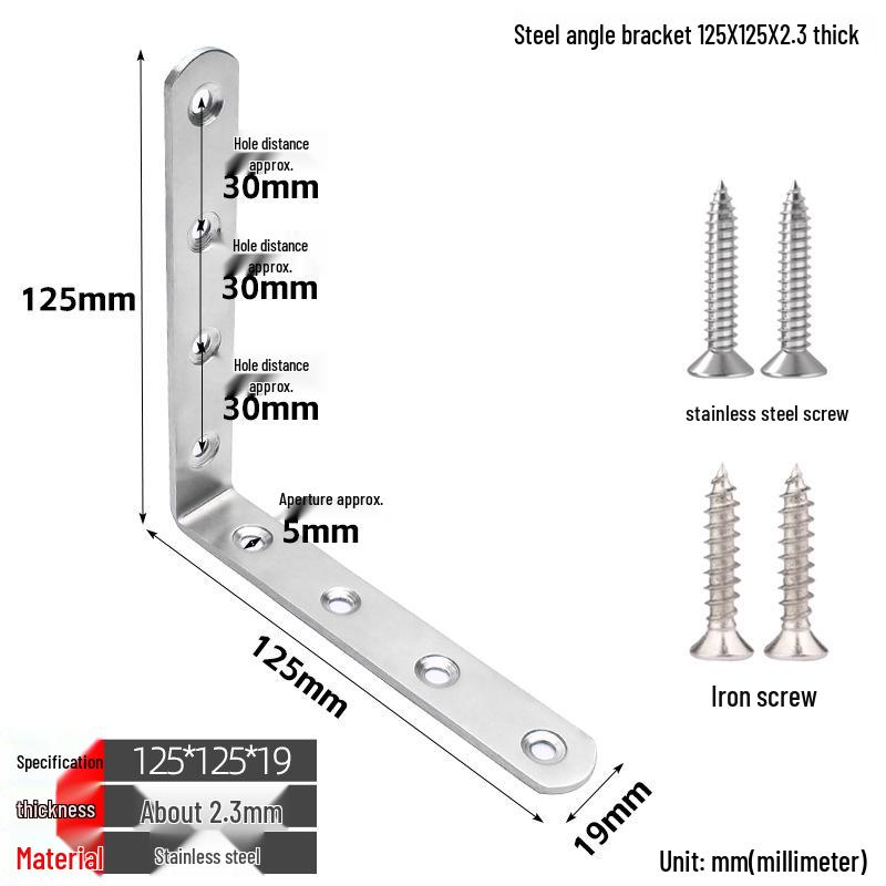 Stainless Steel 90° L-Shaped Thickened Angle Bracket Connector