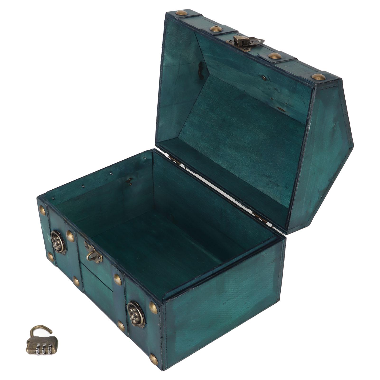 Boîte de rangement en bois Grande capacité Décorative Vintage Boîtier avec serrure à code pour bijoux Cadeau