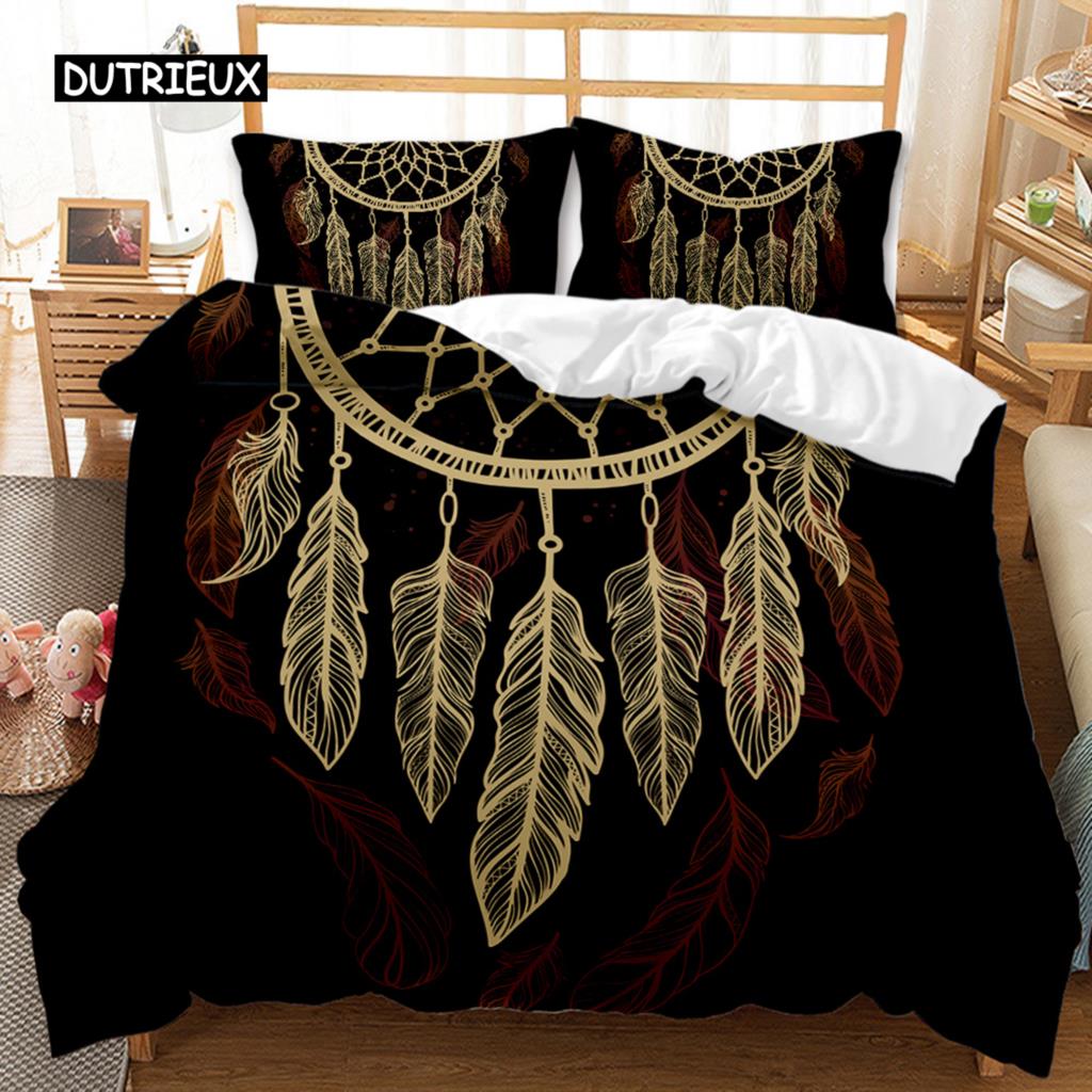 Dream Catcher Duvet Cover Feather Purple Dream Catcher Bedding Set Magic Symbol Exotic Polyester Quilt Cover Double Queen King