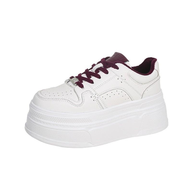 Leather platform white shoes women's 2025 new autumn and winter velvet versatile small board shoes heightening casual sports shoes