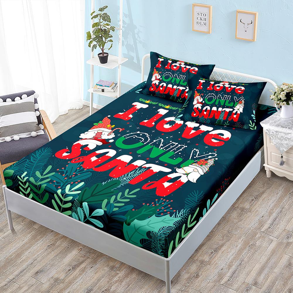 Santa Claus Printed Bed Sheets Snowflakes Christmas Trees Elk Elastic Bands Bed Sheet Pillowcases Home Decor Fashion Bedding