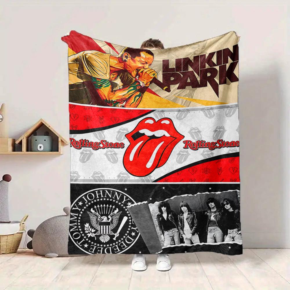 1pc Linkin Park, Rolling Stone Blanket Lightweight Flannel Blanket Throw Blanket For Sofa, Bed, Travel, Camping, Livingroom, Office, Couch