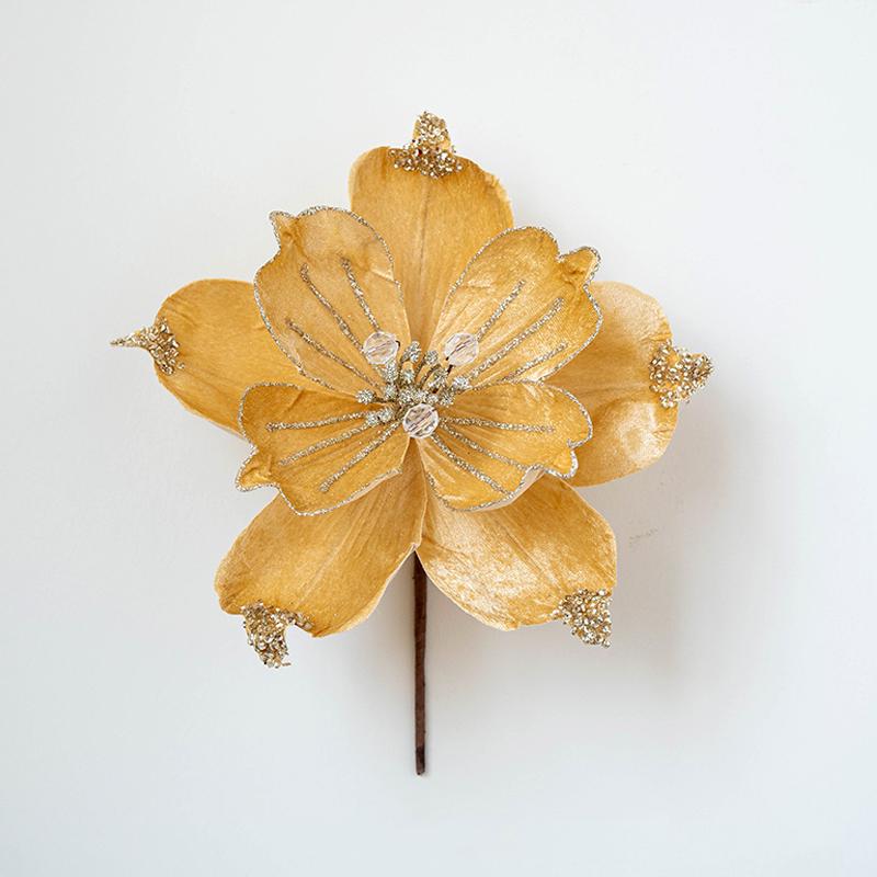 22CM Glitter Accents Flower Floral Decor Eco-Friendly Fabric Reusable Fabric Elegant Simulated Christmas Flowers Holiday Staging