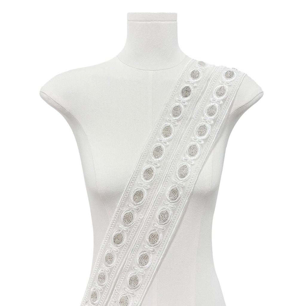 White Handmade Beads Strand Embroidery Barcode Ethnic Style Clothing Cuffs Belt Neckline Decorative Lace