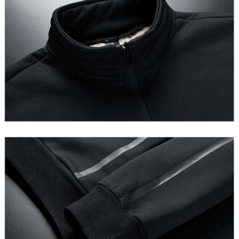 Winter Fleece-Lined Thickened Warm Casual Set Men's Sweatshirt Two-Piece Set Middle-Aged Elderly Sports Dad Outfit Jacket Men