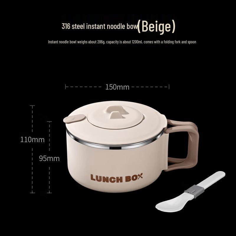 ZISIZ Cartoon Stainless Steel Instant Noodle Bowl with Lid and Spoon