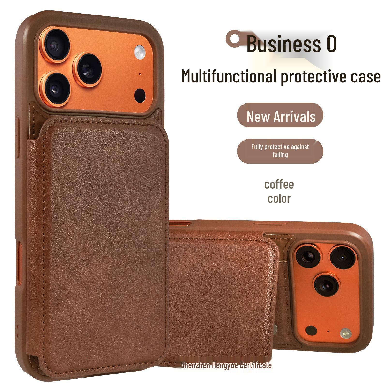 

Magnetic Leather Card Holder with Multi-functional Bracket for iPhone 17 Pro Max - Drop-proof and Compatible with iPhone Models 16 to 14. iPhone 13 Pro Max коричневый