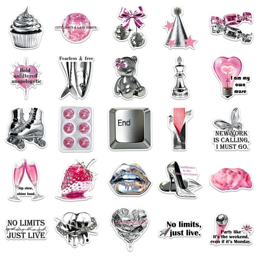 50 Silver Glitter Y2K Eco-friendly Waterproof Stickers for Notebooks, Desktops, Refrigerators - Realistic & Creative Design