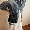 Black Bag For Women Fashion Pleated Strape Design Shoulder Bag Trend Drawstring Bucket Crossbody Bag Lady Pu Leather Bag Brand