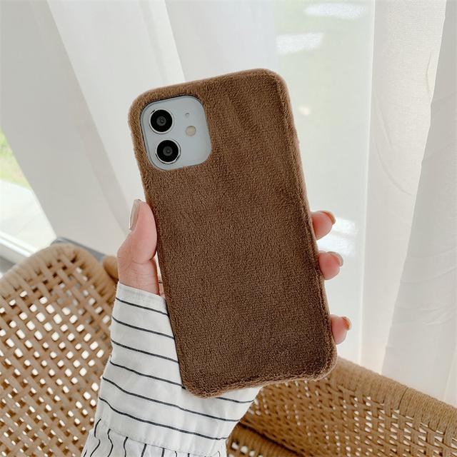 Velvet Winter Fabric Pouzdro na telefon pro Iphone 13 12 Mini 11 14 Pro Max Xs Xr 8 7 6s Plus Měkká hřejivá kožešina Chlupatý Fuzzy Plyš Zadní kryt