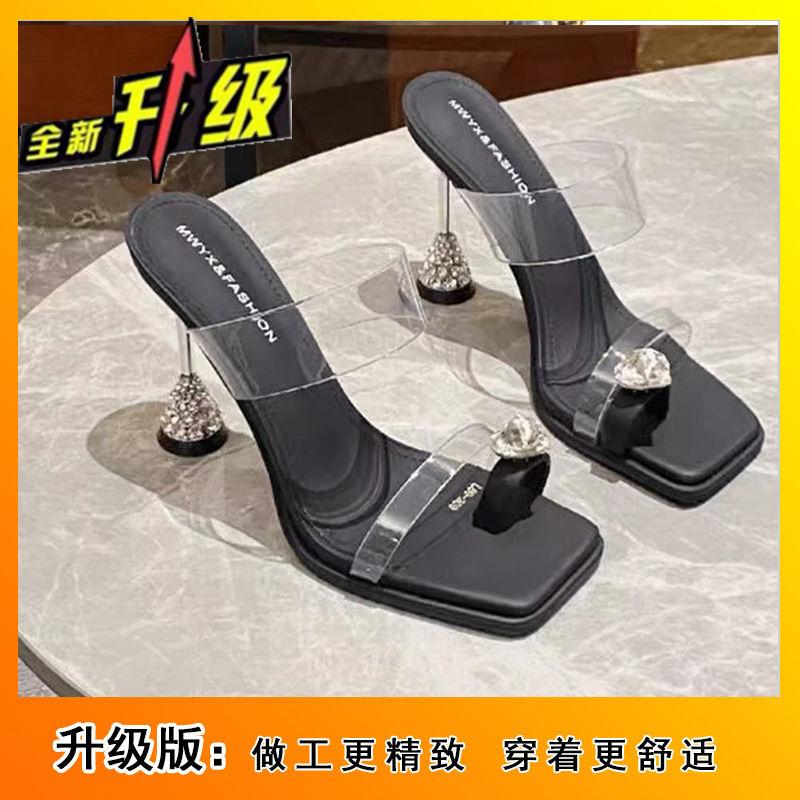2025 summer new temperament non-slip high heels fashion shoes dopamine thin super soft open-toed sandals transparent