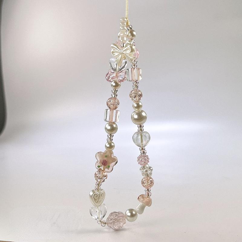 Niedlicher Glas Schleifenknoten Blume Perle Handy-Anhänger Charm Kette Knoten Handy-Lanyard Schlüsselanhänger Mädchen Tasche Kamera Anhänger für Airpods Hülle