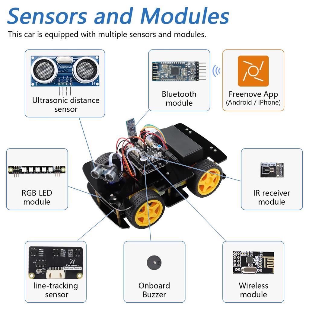 Freenove 4WD Car Kit Remote Arduino IDE Line Obstacle Wireless Control Ultrasonic and Servos (with Control) - Compatible, Tracing, Avoidance, App,