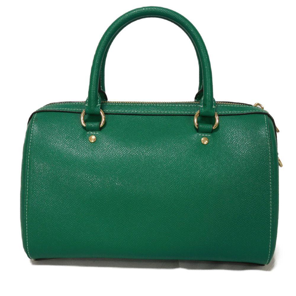 Used 9726 Roan Satchel 79946 7922 Cross Grain Calfskin 2-Way Shoulder Bag Crossbody with Metal Logo Green Unisex from