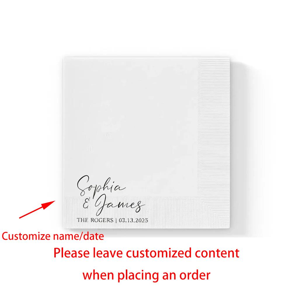 20Pcs Personalized Wedding Napkins Wedding Cocktail Napkins for Engagement Party Bridal Shower Decor Wedding Reception Napkins