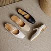 Genuine Leather Women's Chunky Heel Pointed Toe Slippers - Versatile French Style for Spring/Summer