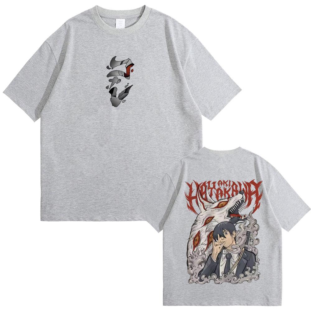Anime Chainsaw Man Merch T-Shirt Hayakawa Aki Beschwörung Kon Fuchs Teufel Grafik T-Shirts Herren Damen Lässig Vintage Übergroße T-Shirts