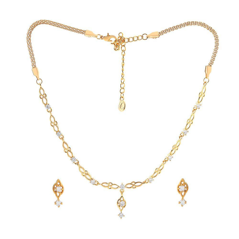 Estele 24K Gold Plated American Diamond Flower Necklace Set for Women
