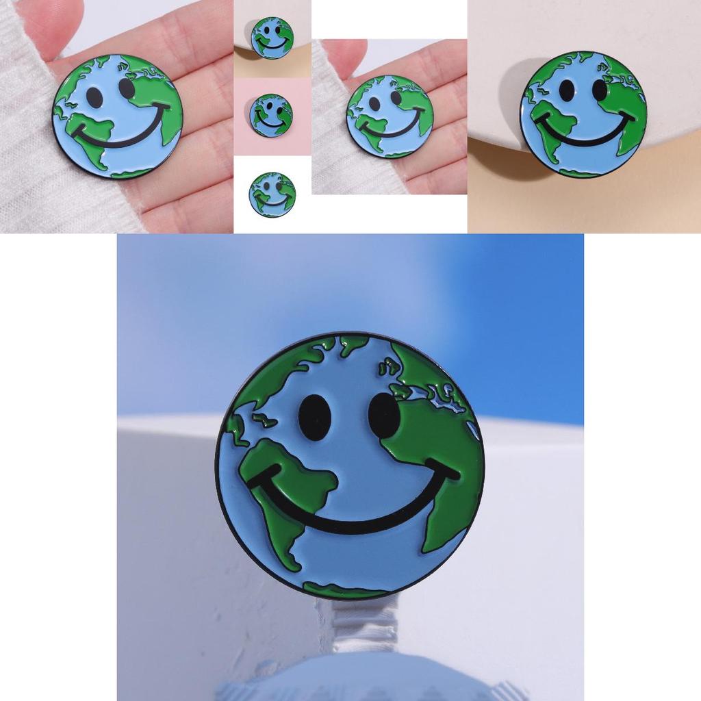 Earth Day Smiley Face Brooch Cute Design Geometric Pin Eye-catching Accessory For All
