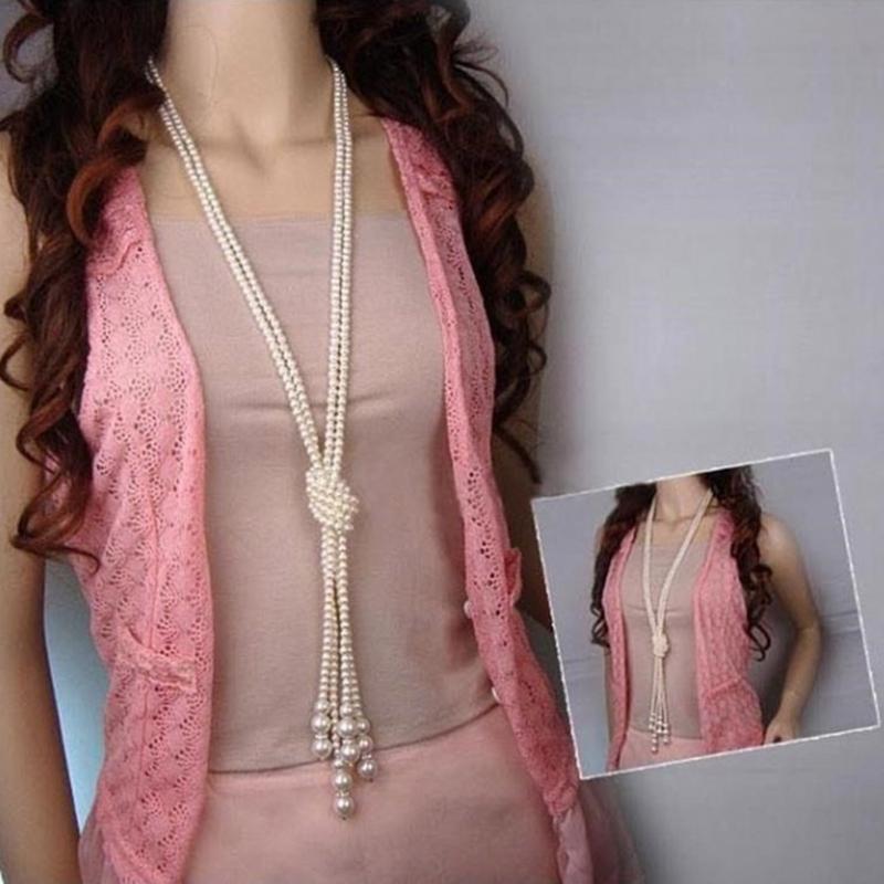 Elegant Pearls Multi Layer Necklace Chic Multi Layer Pearls Necklace Jewelry with Knot Designs for Social Gatherings