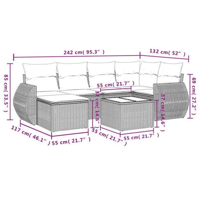 VidaXL Garden Lounge Set with Cushions 7 Pcs, Patio Sofas, Patio Furniture Set, Outdoor Furniture, Grey 3254007