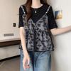 Summer French and Western Style Fake Two Short Sleeved T-shirts for Women's Unique Tops